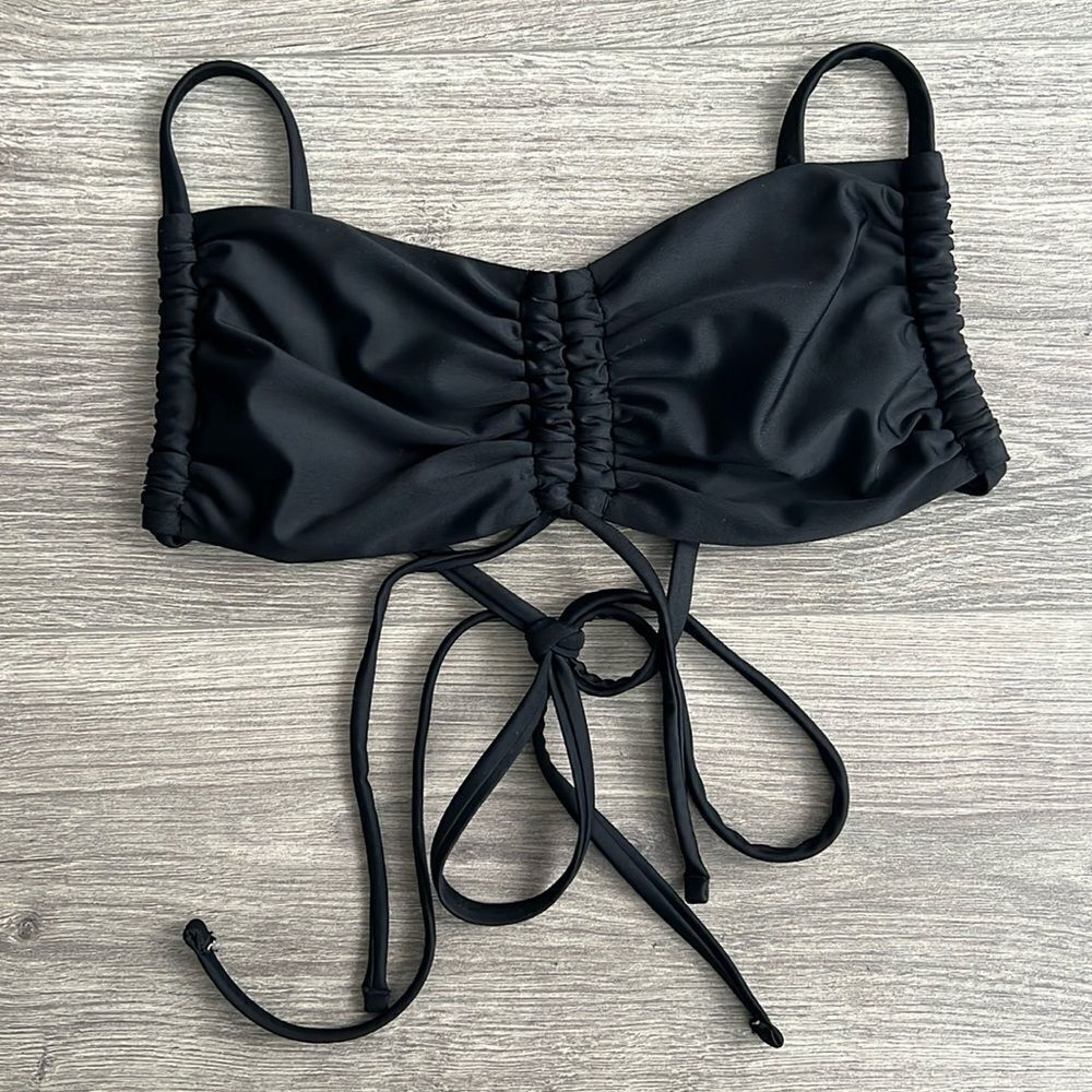 aerie Black Ruched Bandeau Bikini Top